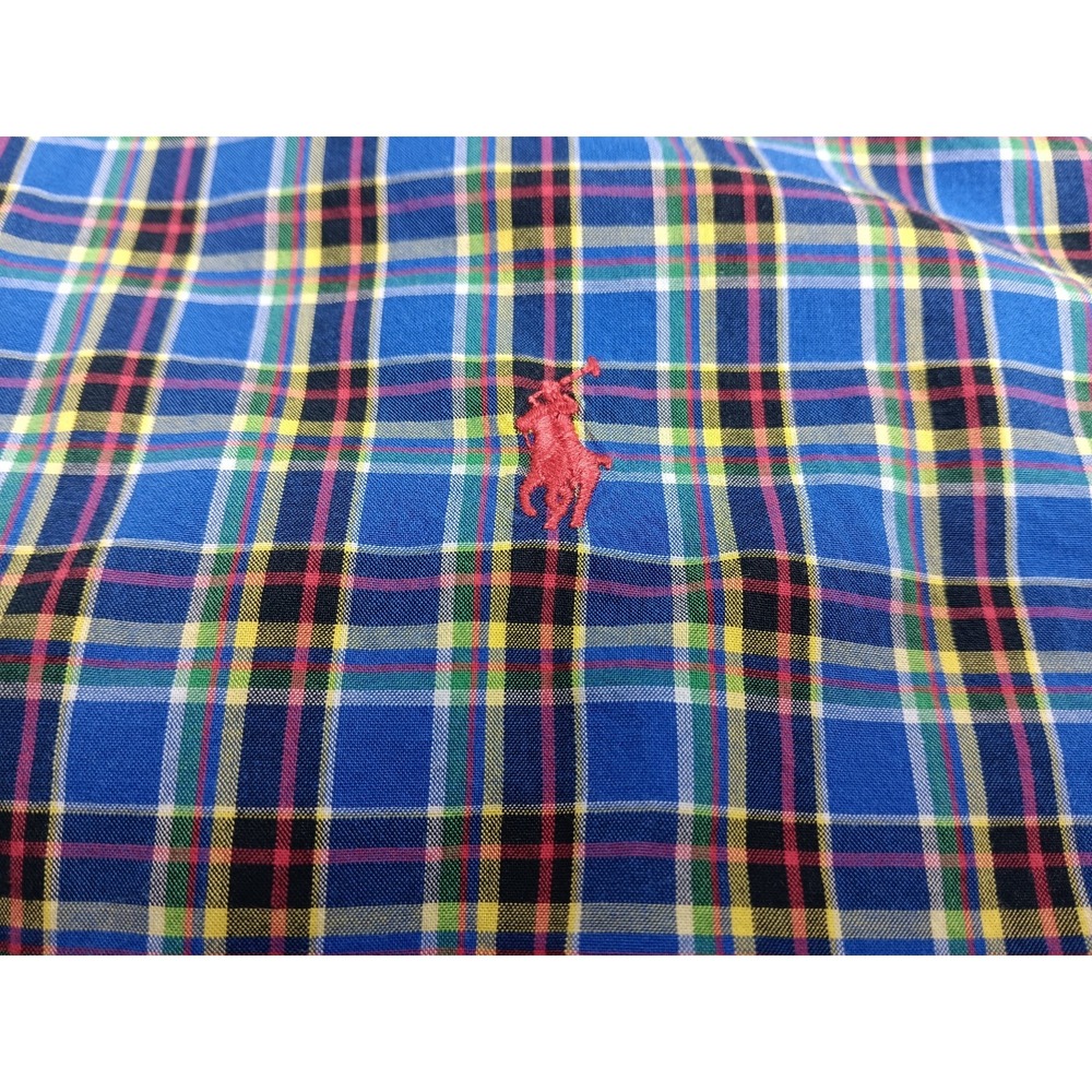 Ralph Lauren Boys Large Plaid Long Sleeve Button Pony Shirt Youth Blue Cotton